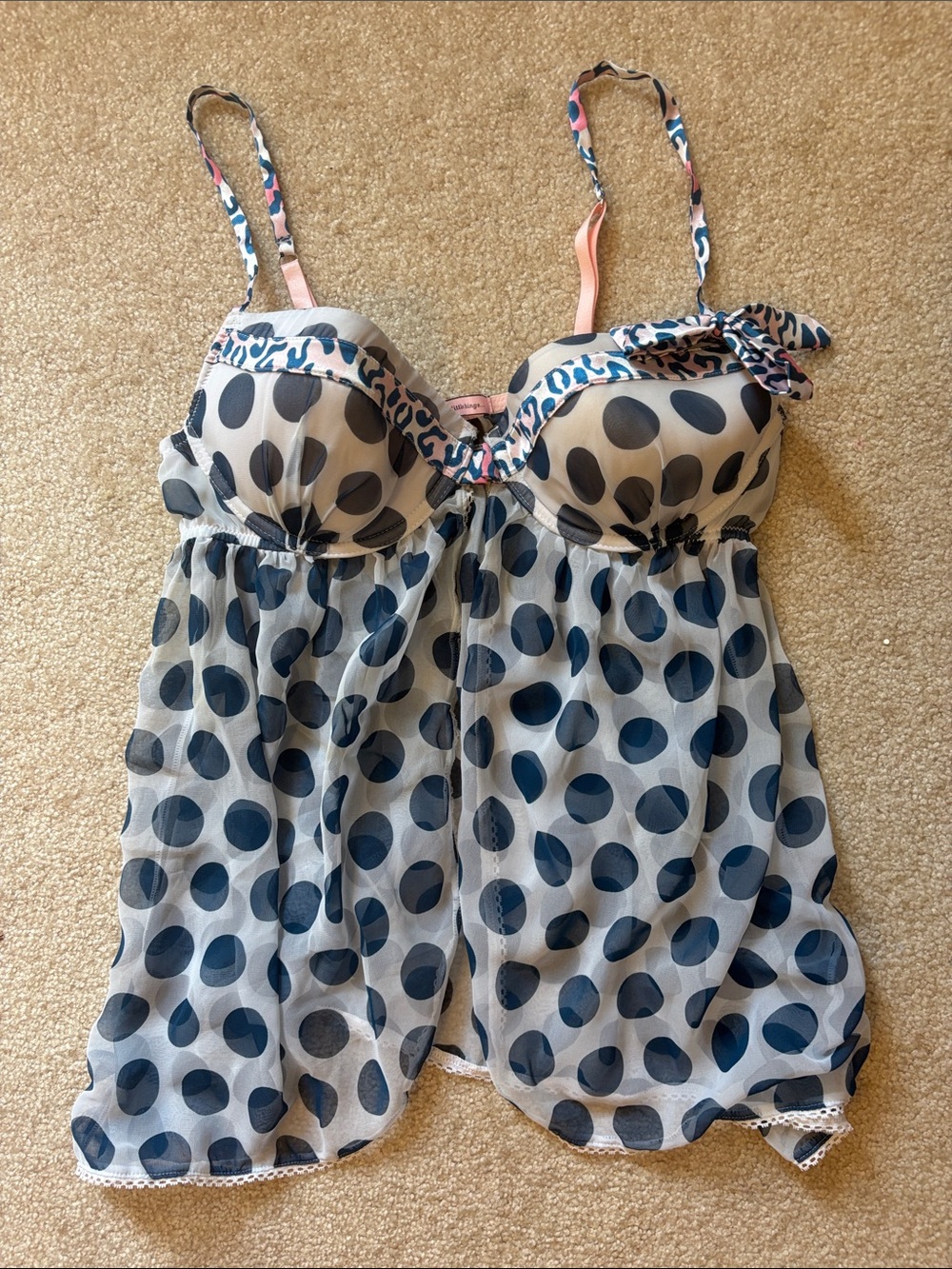 PINK Victoria's Secret Sheer Polka Dot Babydoll Chemise in Black & Cream